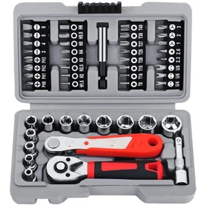 48Pcs/set Ratchet Socket Set 1/4 Adjustable Socket Wrench Screwdriver Bit Set - Picture 1 of 8