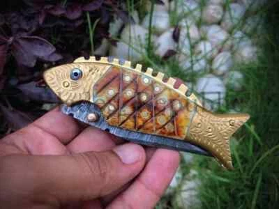 Handmade Fish Pocket Knife Damascus Folding Fishing Knife Birthday Gift for men - Image 1 of 4