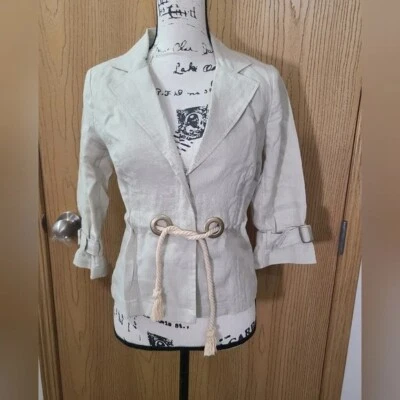 Willi Smith Nautical Grommet Rope Belt Linen Buckle Sleeve Blazer size 4 - Image 1 of 3