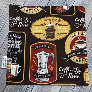 EDC HANK W/MICROFIBER BACK 8” - COFFEE THEME HANDKERCHIEF - Picture 1 of 2
