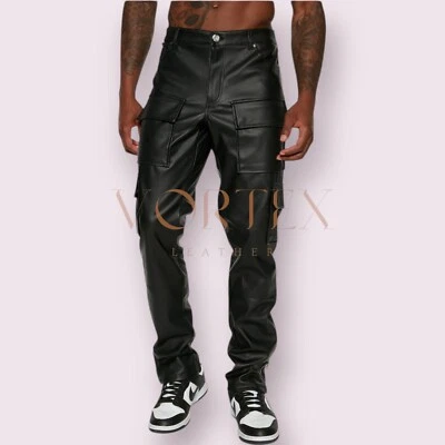 Men's Genuine Lambskin Leather Pant Cargo Pockets Summer Cafe Racer Punk Pant - Image 1 of 3