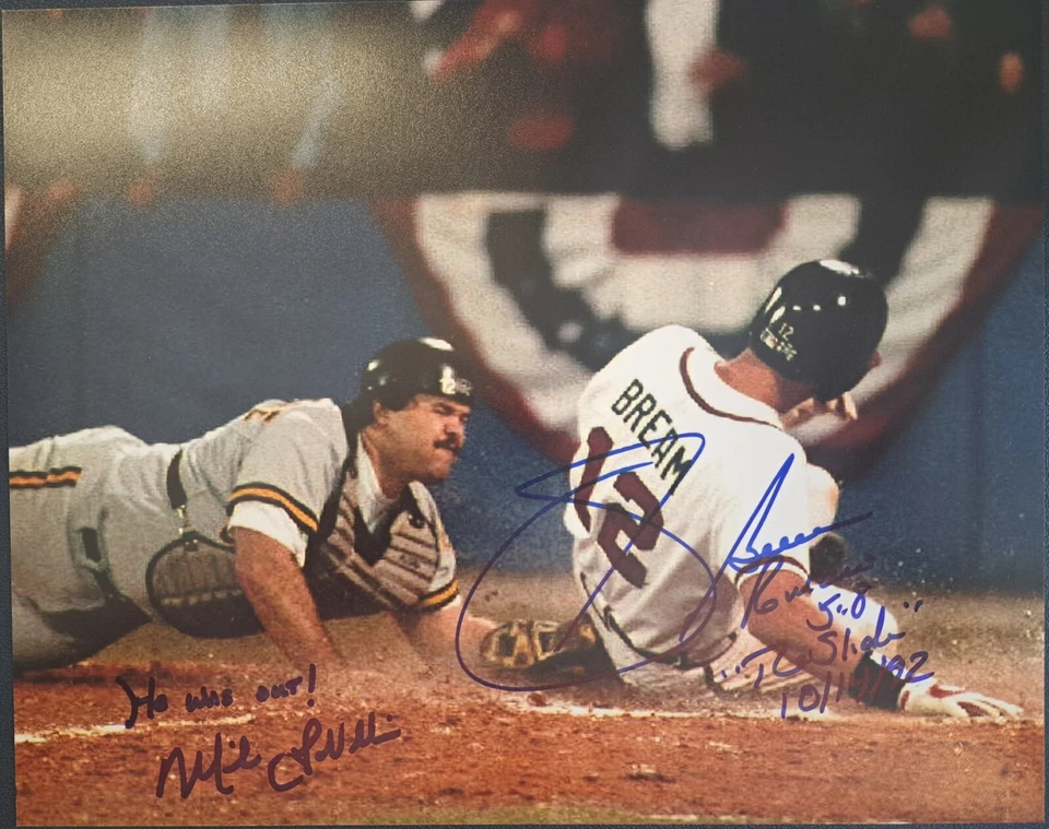 Foto autógrafa firmada por Mike LaValliere Sid Bream "The Slide" 8x10 Braves Foto 1 de 1