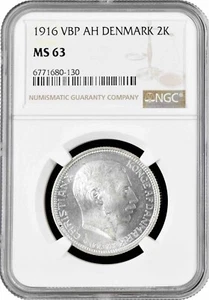 Denmark 2 kroner 1916 VBP, NGC MS63, "King Christian X (1912 - 1947)" - Picture 1 of 2