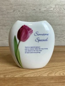 White Ceramic Vase Pink Tulip Design 5" Small Bud Vase Home Decor Gift NEW - Picture 1 of 8