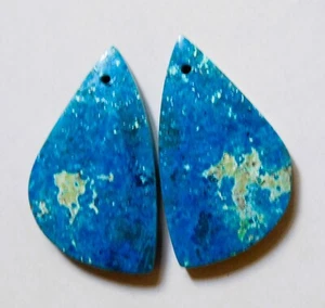 42.50 Cts Natural Shattuckite Drilled Cabochon Match Pair Gemstone 31.3X18MM - Picture 1 of 3