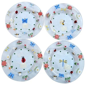 Lenox Natures Splendor Glass Dessert Plates 4 Hand-Painted Floral Insect Design - Picture 1 of 17