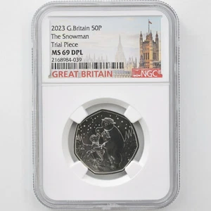 2023 Great Britain Snowman 50 Pence Copper-Nickel Coin NGC MS 69 DPL Trial Piece - Picture 1 of 4