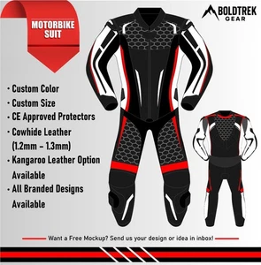 Custom Motorcycle Racing Suit for Men Premium Leather CE Armor Biker Suit - Foto 1 di 4