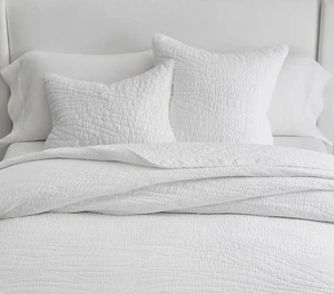 Pottery Barn King Belgian Flax Linen Handcrafted White Quilt Coverlet - Picture 1 of 11