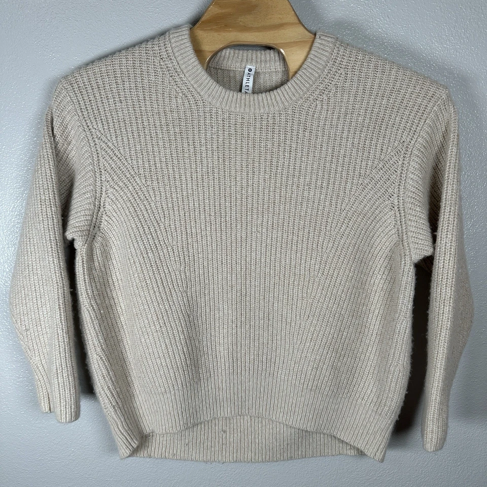 Suéter Athleta Mujer Talla XL Coco Crema Bronceado Cascadas Crew Mezcla de Lana Acanalado Foto 1 de 4