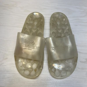 Sandalias Coach Ulyssa Slide para mujer 6 logotipo transparente impermeables sin cordones usadas - Imagen 1 de 10