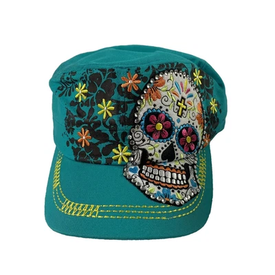 Gorra Savana Azúcar Calavera Correa Trasera Verde azulado Bordado Estrás Para Hombres Foto 1 de 4