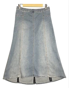 Maxi gonna denim morbidi dintorni piccola alta bassa A-Line boho cottage cowgirl - Foto 1 di 7