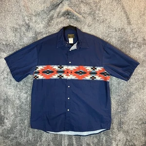 Rustler Wrangler Shirt Mens XL Blue Aztec Stripe Pearlsnap Western Vintage - Picture 1 of 7