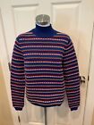 ROSIE ASSOULIN Blue Wool Ottoman Striped Mockneck Sweater, Size L $795