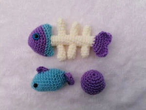 Handmade Crochet Catnip Filled Cat Kitten Toys - Fishbone, Skeleton, Fish and... - Picture 1 of 6