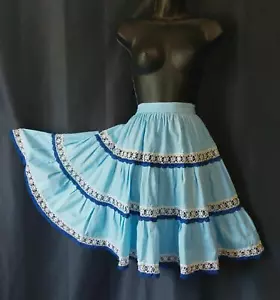 Vintage 1950s COTTON & CROCHET LACE Fiesta Tiered Twirly FULL CIRCLE SKIRT - S - Picture 1 of 6