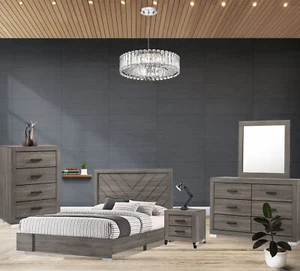 Kings Brand Furniture – Lorain 5-Piece King Size Bed Gray Wood Bedroom Set - Picture 1 of 10