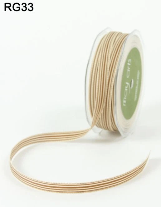3/8 Inch Grosgrain Ivory Striped Ribbon - May Arts - RG33 - Brown - 9.5 Yards - Image 1 of 1