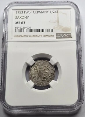 GERMANY 1753 FWof COIN 1/24 THALER SAXONY NGC MS63 - Image 1 of 2