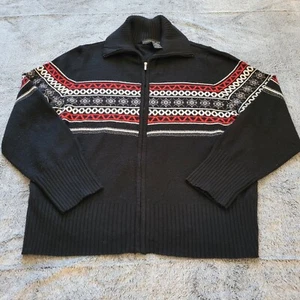 Josephine Chaus Sweater Jacket Size XL Full Zip Black Fair Isle Nordic 15905 - Picture 1 of 7
