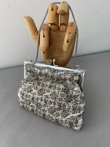 Vintage "Belinda" 1960s Mod Go-Go Silver Lurex Fabric Beaded Evening Bag - Picture 1 of 11