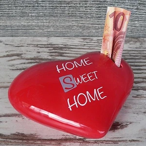 Spardose Herz rot Home Sweet Home Geldgeschenk Sparschwein Keramik mit Schloss - Bild 1 von 2