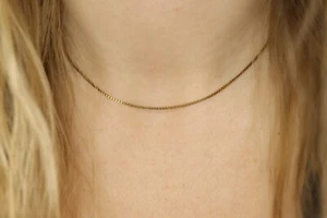 8k dainty Box chain necklace. 333 GOLD Box Chain necklace. 14.5in - Picture 1 of 8