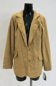 Democracy Women's L/S Double Button Frayed Edge Blazer Jacket AR8 Straw Medium - Picture 1 of 6