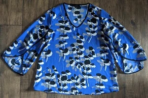 ALFANI New 6 Blue Flounce Sleeve Top Size S Tiered Bell Sleeve Blouse $69 NWT - Picture 1 of 12