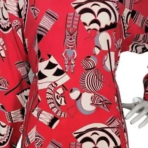 Vintage HARARI 100% Silk Red Tiki Ethnic Tiered All Over Print Flowy Dress S/M/L - Picture 1 of 11