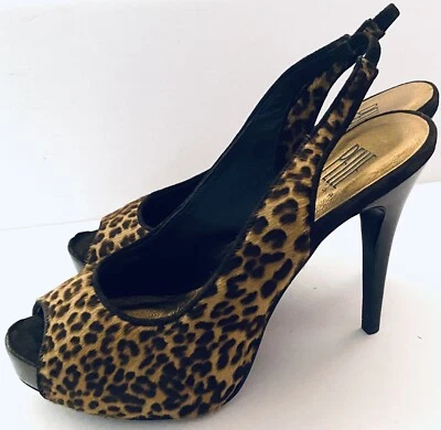 Sapatos PELLE Moda 8.5M peep-toe chita leopardo animal salto estilingue em excelente estado usado! - Imagem 1 de 4