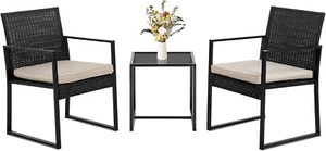 Wicker Patio Furniture 3 Piece Patio Set Chairs Bistro Set Outdoor Rattan Set - Picture 1 of 7