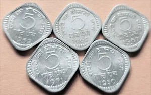 India 5 Paise, YEAR WISE SET of 5 UNC/AUNC Coins > 1967-1971, Aluminum-Magnesium - Picture 1 of 2