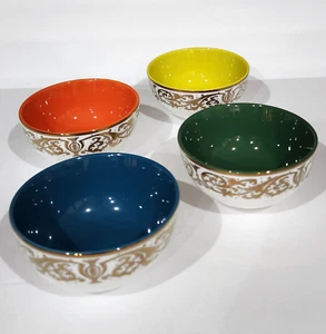 Lenox Remix 4 Piece Bowl Set Dessert 2.25" x 4.5" Orange Yellow Teal Green Gold - Picture 1 of 9