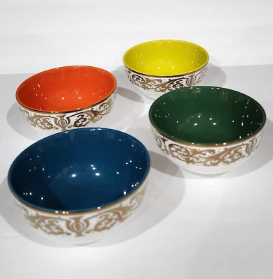 Lenox Remix Juego de 4 Cuencos Postre 2.25" x 4.5" Naranja Amarillo Teal Verde Dorado Foto 1 de 4