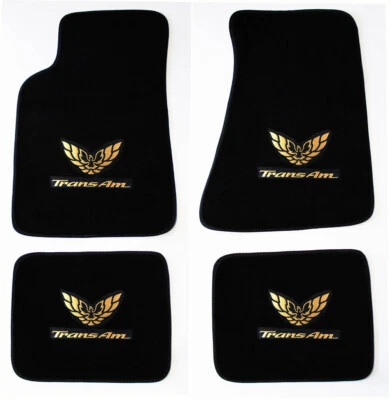 NEW! FLOOR MATS 1970-1981 PONTIAC FIREBIRD Embroidered Double Logo Gold All 4 - Image 1 of 4