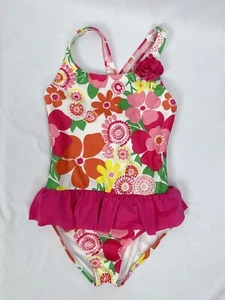 Gymboree M 7-8 Girl One Piece Swimsuit Pink Floral Flower Tutu Skirt - Picture 1 of 5