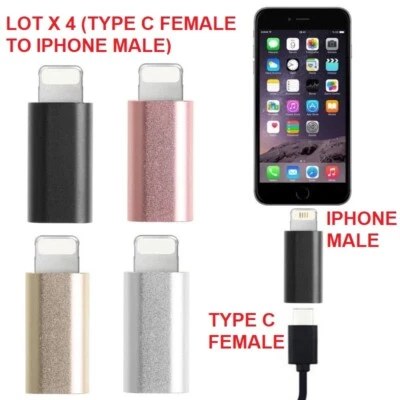 Type-C Female to IPHONE Male Adapter for Charging & Data, 4 pack MIX COLORS - Image 1 of 4