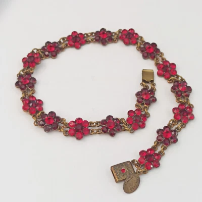 Michal Negrin Chocker Red Maroon Necklace Statement Flowers Cocktail Gothic VTG - Image 1 of 4