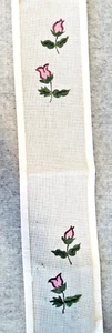 Canvas ROSES (4) 5x24" stamped designs (2 leaves stitched) vintage unbranded - Picture 1 of 9