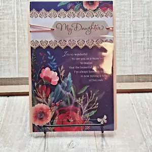 American Greetings Mother's Day Card For Daughter Blue Red Floral Gold Ribbon - Picture 1 of 10