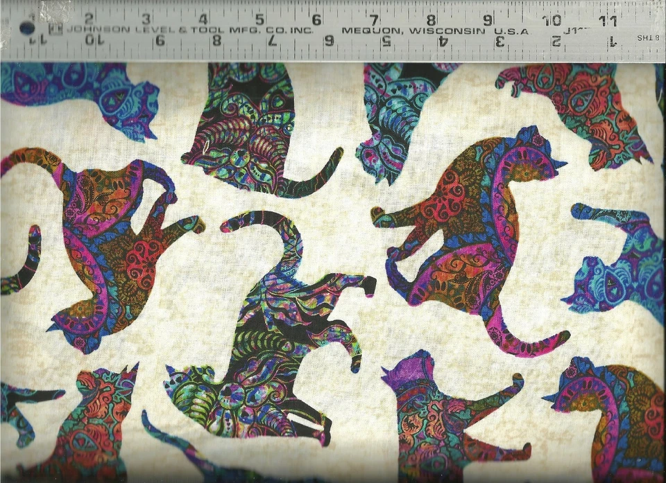 Quilting Treasures ~ Colorful Design Cats Creme ~ 100% Cotton Quilt Fabric BTY - Image 1 of 1