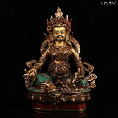 antigo Tibete antigo cobre puro incrustado com pedras preciosas O Deus da riqueza estátua de Buda - Imagem 1 de 4