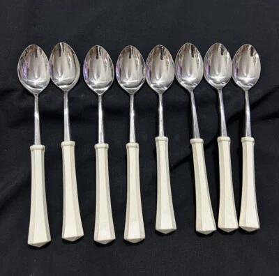8 Vtg Oxford Hall Perfectionware White Iced Teaspoons 7.5” Japan Retro Handle - Image 1 of 4