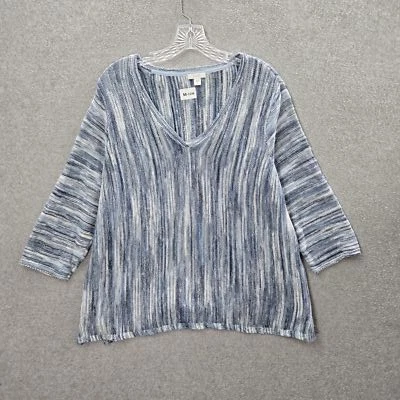 Pure Jill J Jill Women Sweater XL PETITE Blue White Cotton Nylon Striped V-Neck - Image 1 of 4