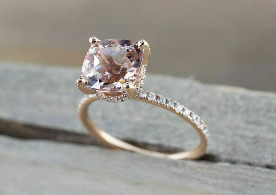 1.30ct Cushion Cut Simulated Morganite Halo Engagement Ring 14K Rose Gold Plated - Image 1 of 4