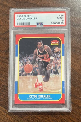1986 FLEER BASKETBALL #26 CLYDE DREXLER RC PSA 9 MINT DEAD CENTERED BEAUTIFUL - Image 1 of 2