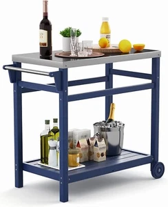 Tavolo da pranzo preparazione esterna, supporto forno pizza mobile, carrello da patio in acciaio inox - Foto 1 di 10