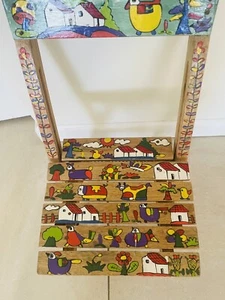 Folk Art Hand Painted Wooden Child's Folding Chair El Salvador Vintage - Picture 1 of 13